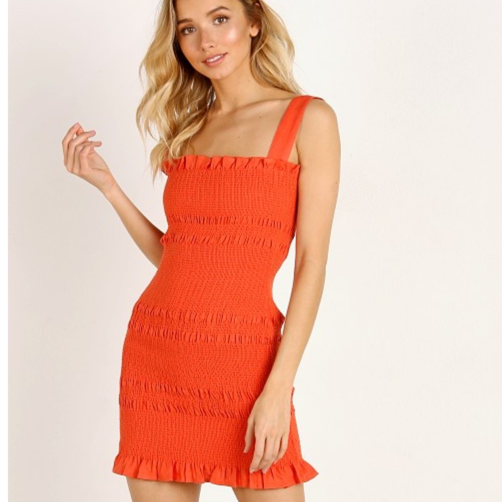 Capulet Viviane Smocked Ruffle Mini Dress in Papaya Linen - Size M